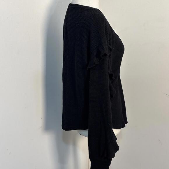 Anthropologie Pilcro Black Ruffled V-Neck Waffle Knit Top Size XS - Picture 9 of 13